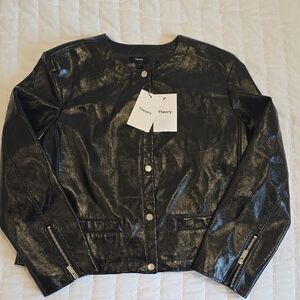 Theory Shiny Black Leather Jacket